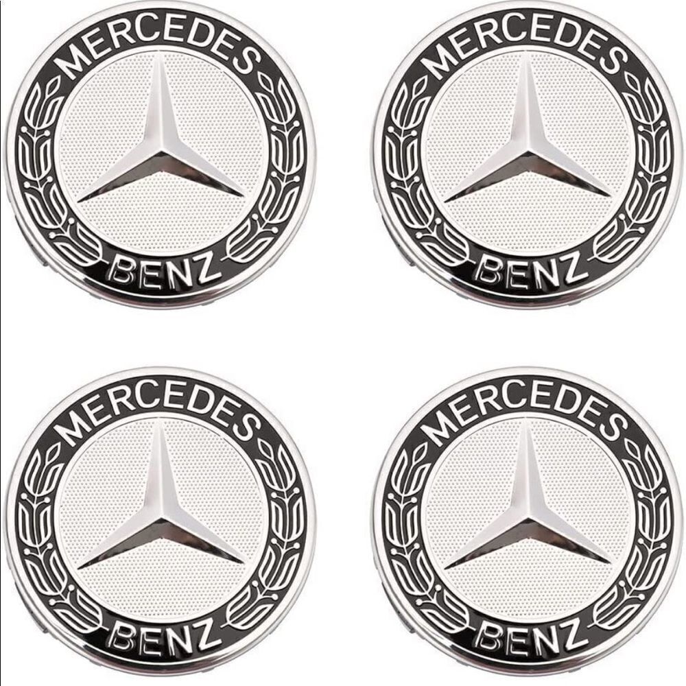 Mercedes Benz wheel center logo caps set of 4 black & silver NWT